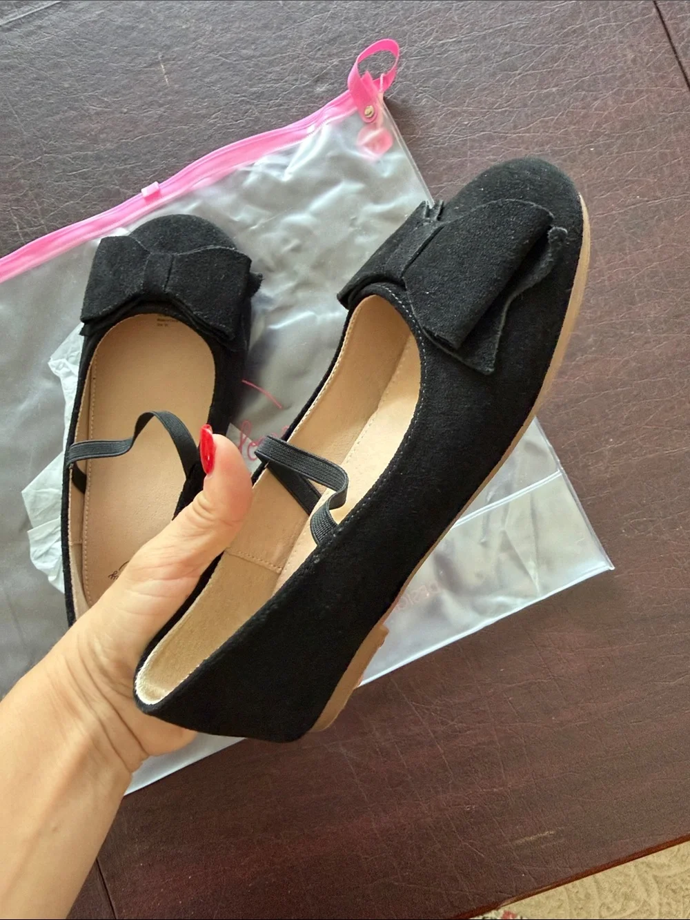 SweetHoney Black Suede Mary Jane Flats with Bow Girls Size 3Y